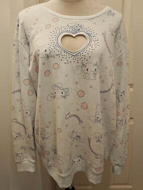 Sanrio Cinnamoroll Sweatshirt w Heart-Shaped Chest Cutout & Blue Rhinestones